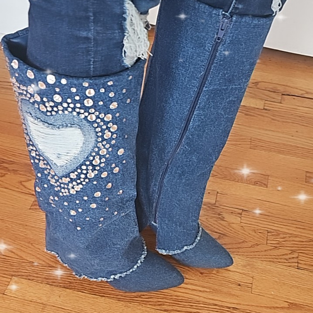 Brand new denim jean boots with bling 7